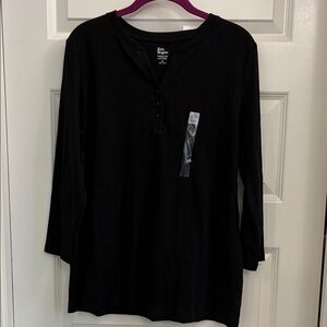 Kim Rogers Black Long Sleeve Henley Tee